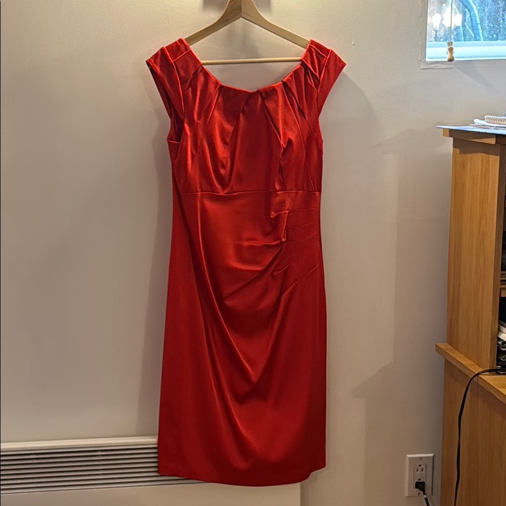 Jax Red Ruched Off-Shoulder Sheath Midi Dress